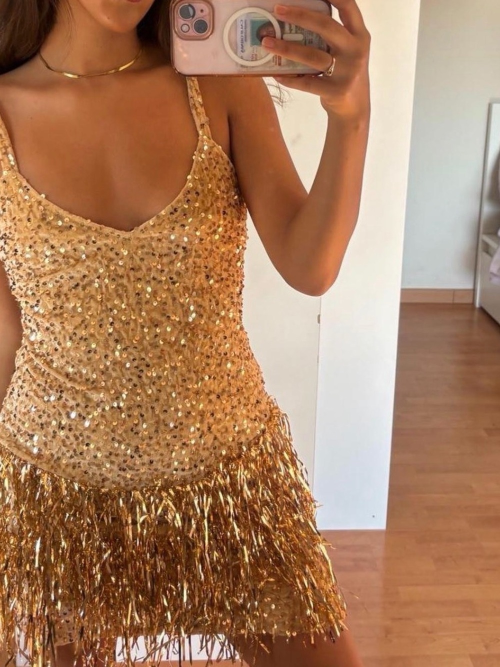 Gold Sequin Fringe Mini Dress - Women's Sparkle Party Dress